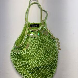 Possibly Vintage/Y2K/BOHO Chateau Lime Green Mesh Tote Bag EUC